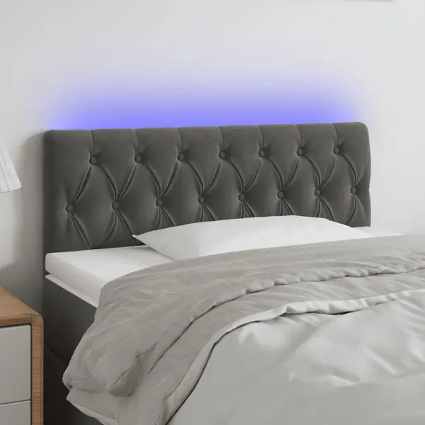 Gossi tablie de pat cu led, gri inchis, 90x7x78/88 cm, catifea