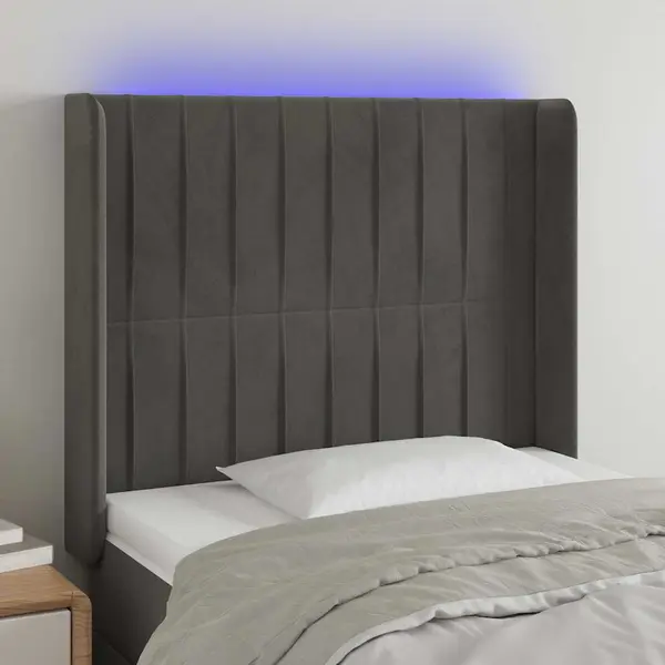 Gossi tablie de pat cu led, gri inchis, 93x16x118/128 cm, catifea