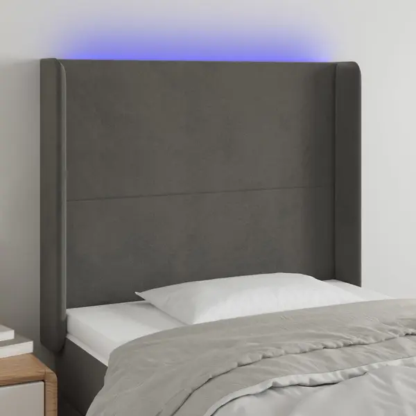 Gossi tablie de pat cu led, gri inchis, 93x16x118/128 cm, catifea