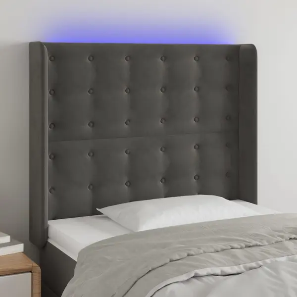 Gossi tablie de pat cu led, gri inchis, 93x16x118/128 cm, catifea