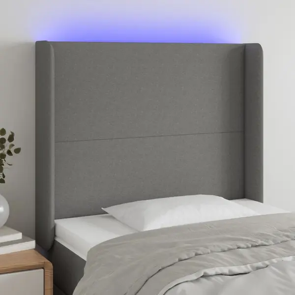 Gossi tablie de pat cu led, gri inchis, 93x16x118/128 cm, textil