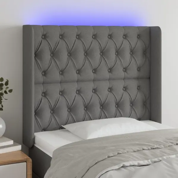 Gossi tablie de pat cu led, gri inchis, 93x16x118/128 cm, textil