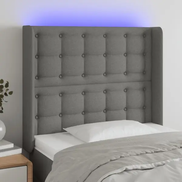 Gossi tablie de pat cu led, gri inchis, 93x16x118/128 cm, textil