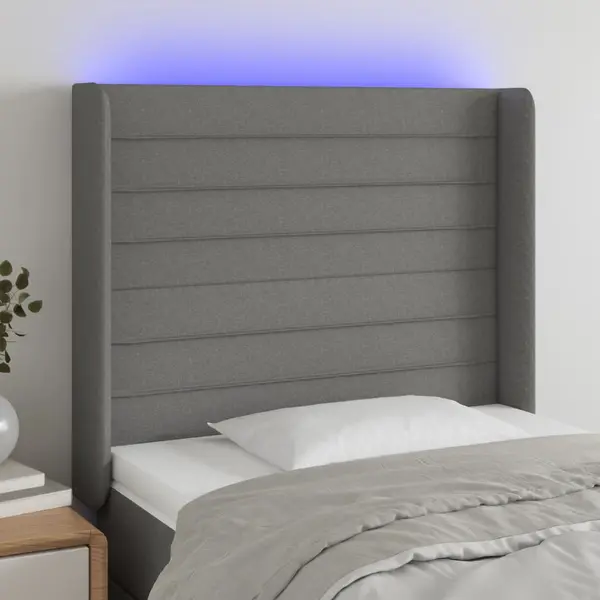 Gossi tablie de pat cu led, gri inchis, 93x16x118/128 cm, textil