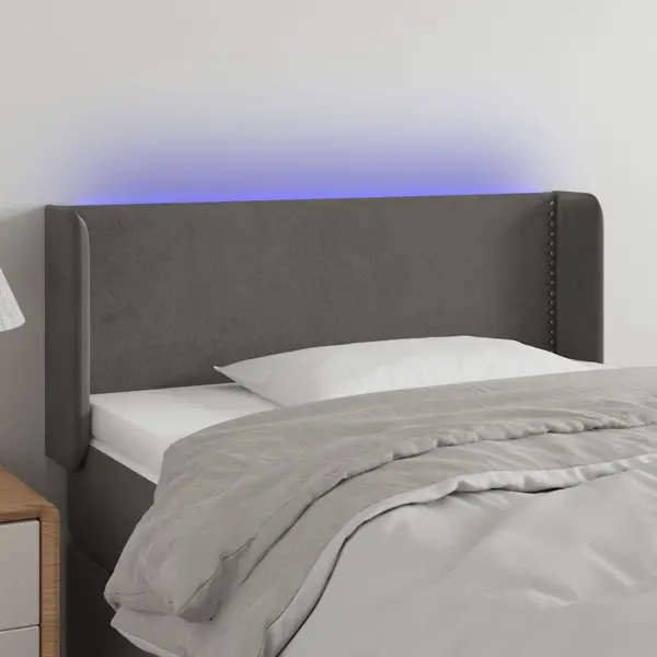 Gossi tablie de pat cu led, gri inchis, 93x16x78/88 cm, catifea
