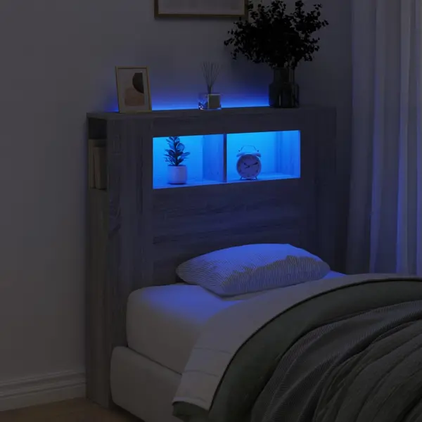 Gossi tablie de pat cu led, gri sonoma, 100x18,5x103,5 cm, lemn
