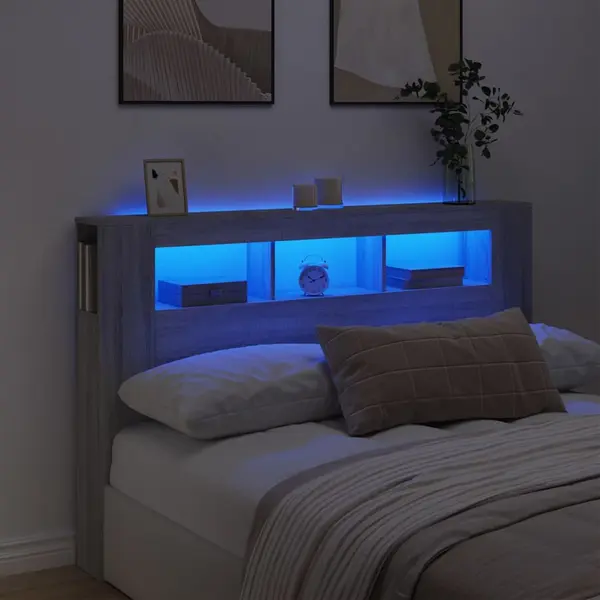Gossi tablie de pat cu led, gri sonoma, 160x18,5x103,5 cm, lemn