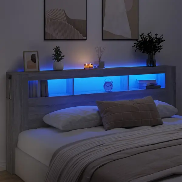 Gossi tablie de pat cu led, gri sonoma, 220x18,5x103,5 cm, lemn