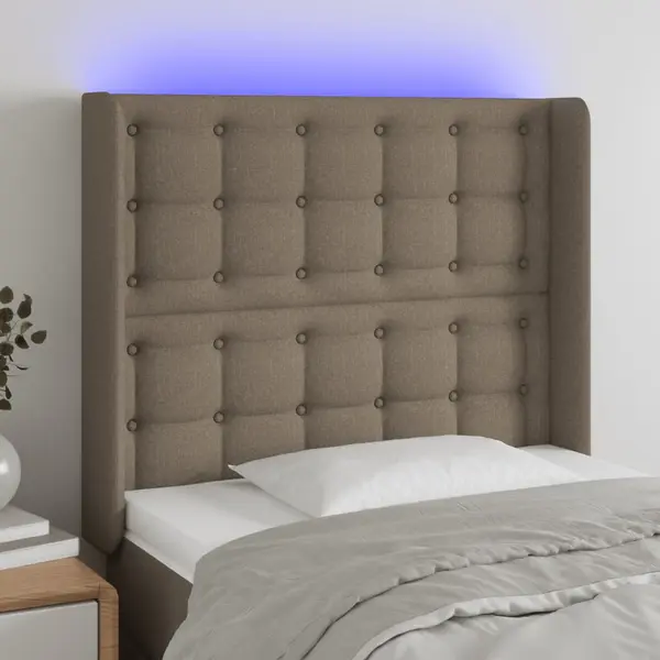 Gossi tablie de pat cu led, gri taupe, 103x16x118/128 cm, textil