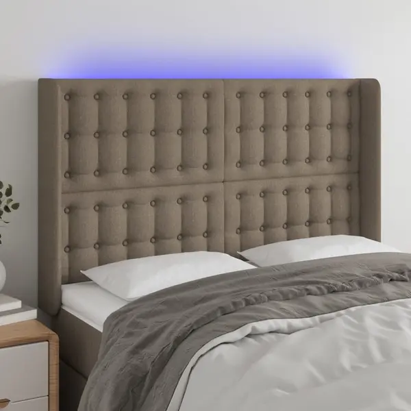 Gossi tablie de pat cu led, gri taupe, 147x16x118/128 cm, textil