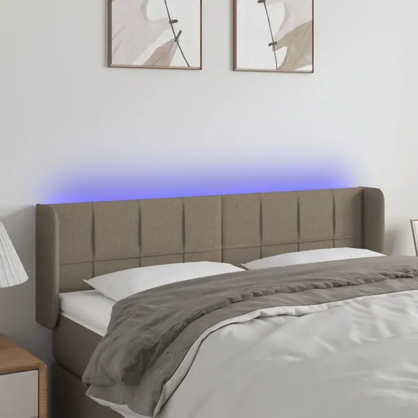 Gossi tablie de pat cu led, gri taupe, 147x16x78/88 cm, textil