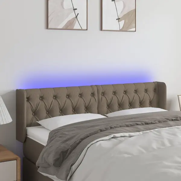 Gossi tablie de pat cu led, gri taupe, 147x16x78/88 cm, textil