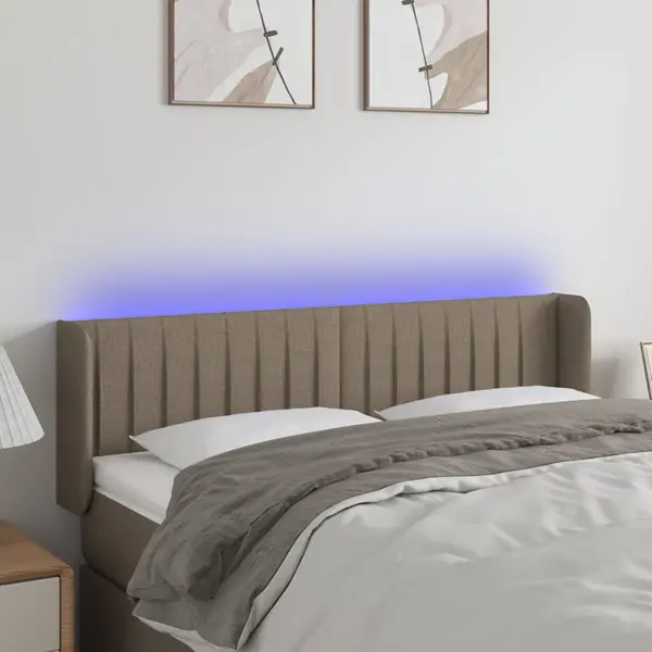 Gossi tablie de pat cu led, gri taupe, 147x16x78/88 cm, textil