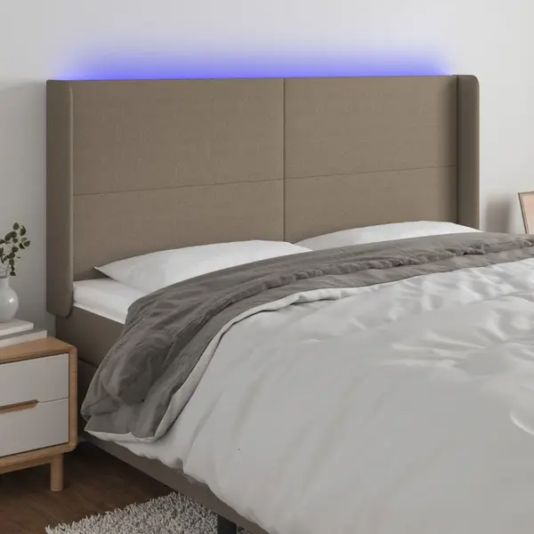 Gossi tablie de pat cu led, gri taupe, 163x16x118/128 cm, textil
