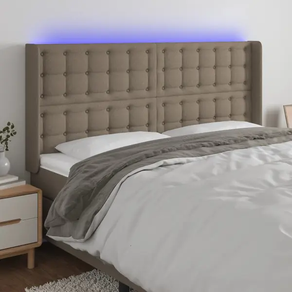 Gossi tablie de pat cu led, gri taupe, 163x16x118/128 cm, textil