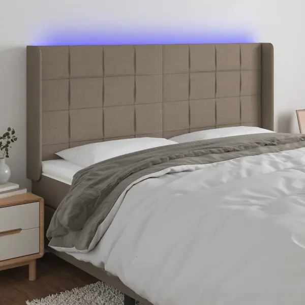 Gossi tablie de pat cu led, gri taupe, 183x16x118/128 cm, textil