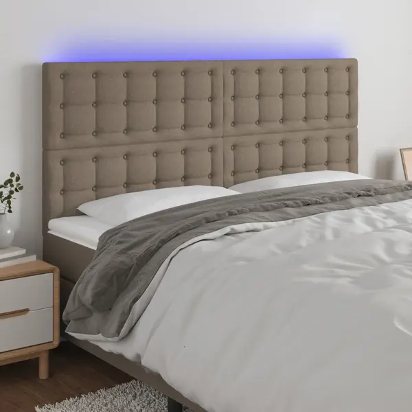 Gossi tablie de pat cu led, gri taupe, 200x5x118/128 cm, textil