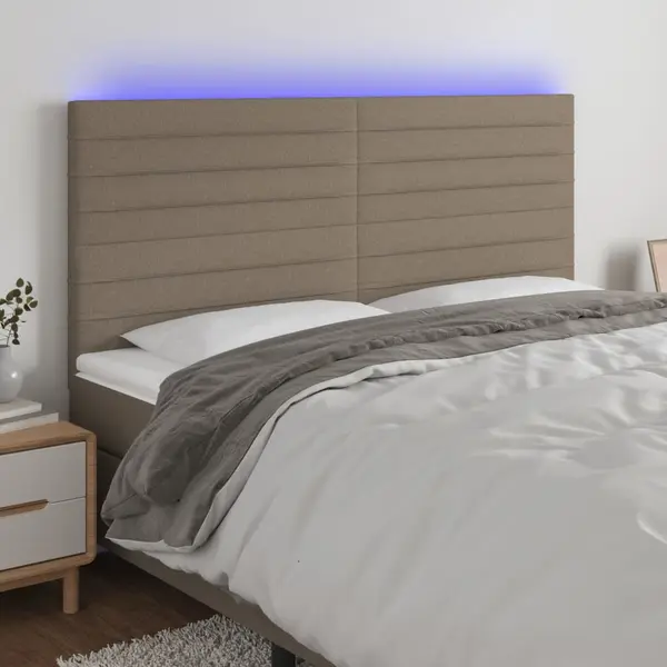 Gossi tablie de pat cu led, gri taupe, 200x5x118/128 cm, textil