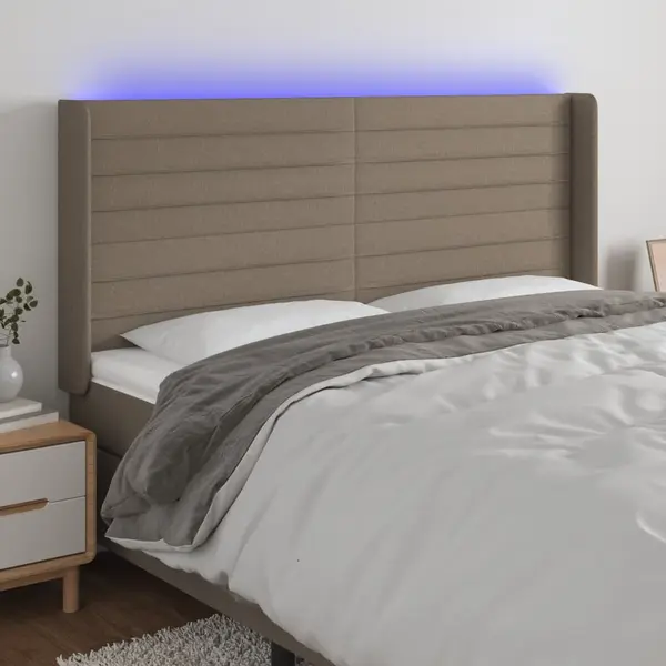 Gossi tablie de pat cu led, gri taupe, 203x16x118/128 cm, textil