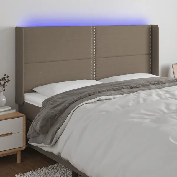 Gossi tablie de pat cu led, gri taupe, 203x16x118/128 cm, textil