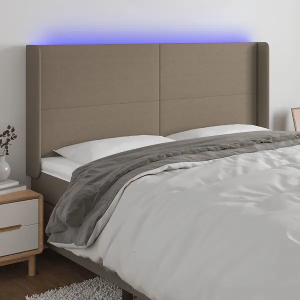 Gossi tablie de pat cu led, gri taupe, 203x16x118/128 cm, textil