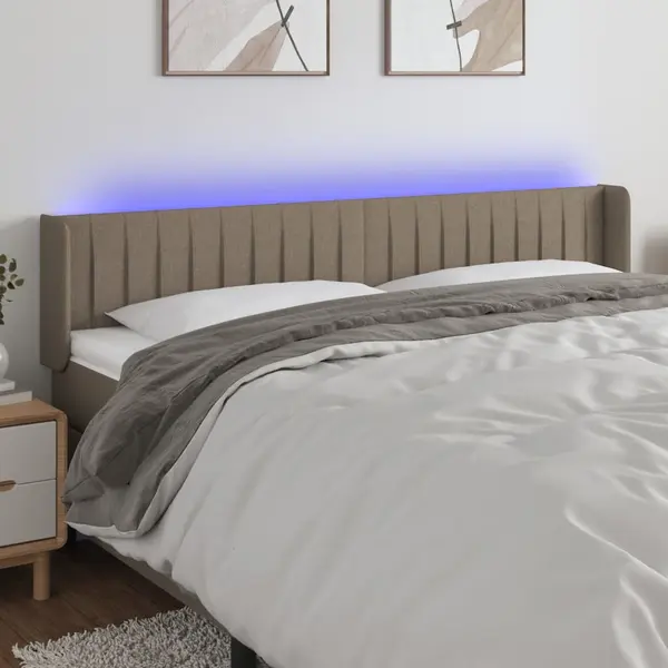 Gossi tablie de pat cu led, gri taupe, 203x16x78/88 cm, textil