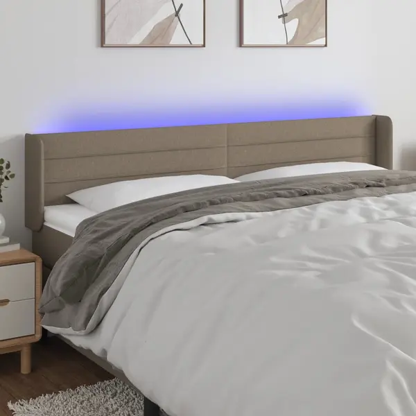 Gossi tablie de pat cu led, gri taupe, 203x16x78/88 cm, textil