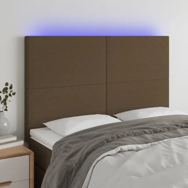 Gossi tablie de pat cu led, maro inchis, 144x5x118/128 cm, textil