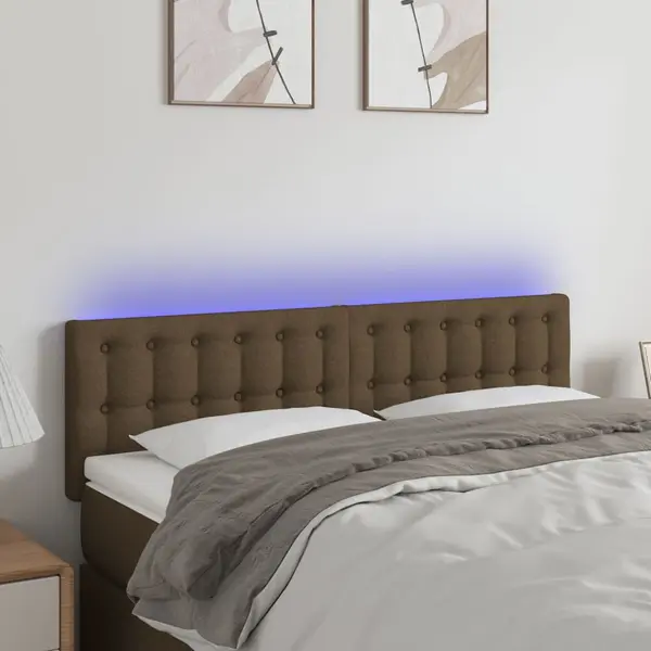 Gossi tablie de pat cu led, maro inchis, 144x5x78/88 cm, textil