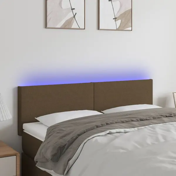 Gossi tablie de pat cu led, maro inchis, 144x5x78/88 cm, textil