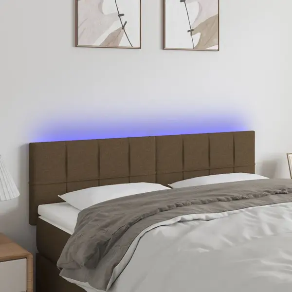 Gossi tablie de pat cu led, maro inchis, 144x5x78/88 cm, textil