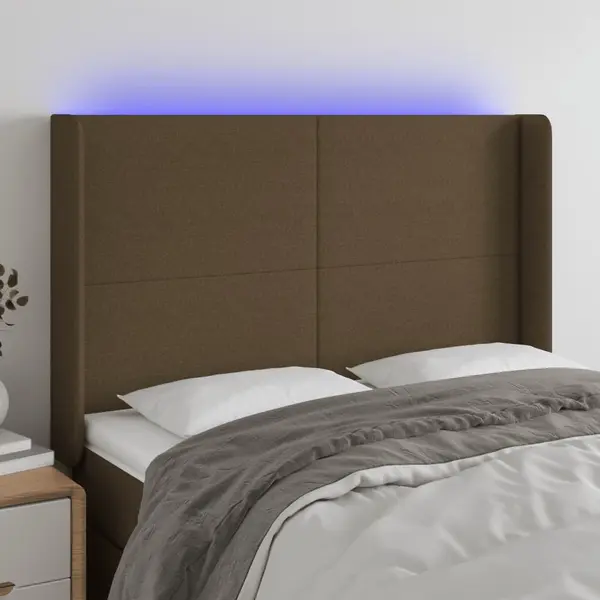 Gossi tablie de pat cu led, maro inchis, 147x16x118/128 cm, textil