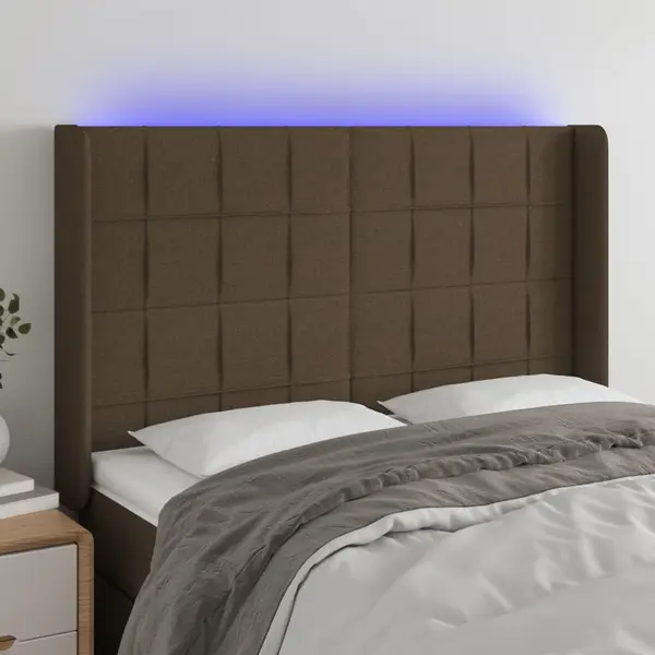 Gossi tablie de pat cu led, maro inchis, 147x16x118/128 cm, textil