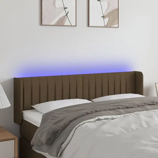 Gossi tablie de pat cu led, maro inchis, 147x16x78/88 cm, textil