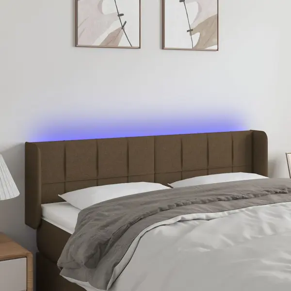Gossi tablie de pat cu led, maro inchis, 147x16x78/88 cm, textil
