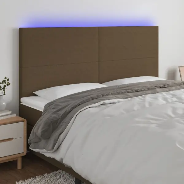 Gossi tablie de pat cu led, maro inchis, 180x5x118/128 cm, textil