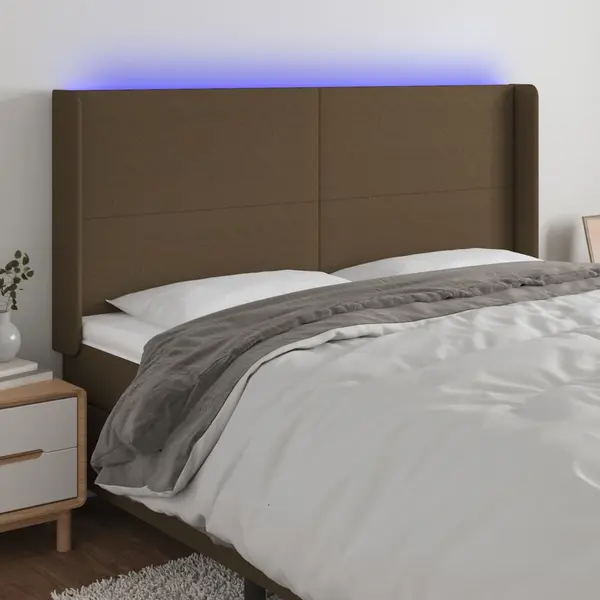 Gossi tablie de pat cu led, maro inchis, 183x16x118/128 cm, textil
