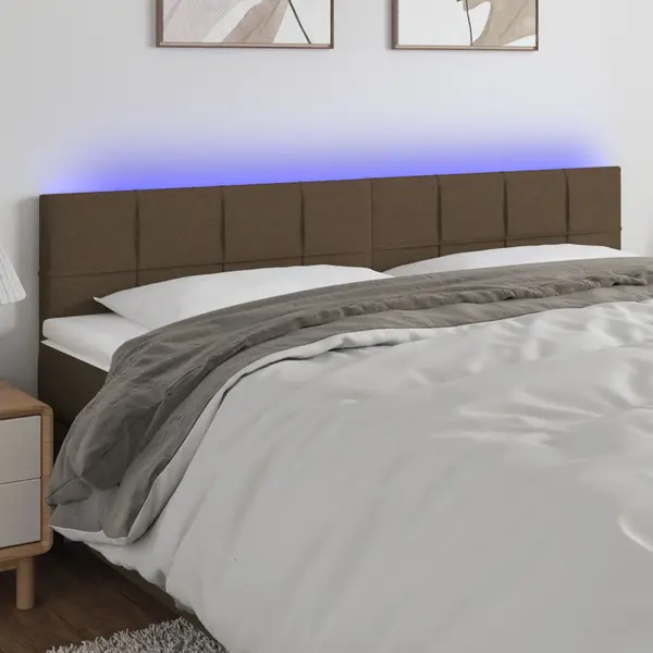 Gossi tablie de pat cu led, maro inchis, 200x5x78/88 cm, textil