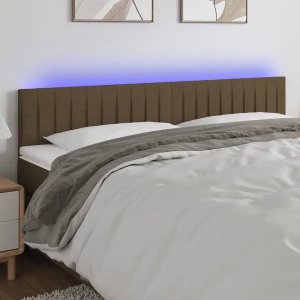 Gossi tablie de pat cu led, maro inchis, 200x5x78/88 cm, textil