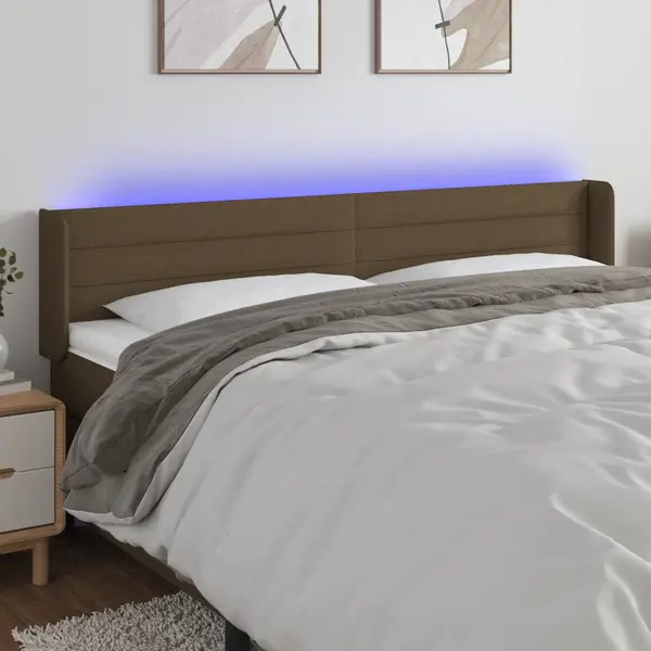 Gossi tablie de pat cu led, maro inchis, 203x16x78/88 cm, textil