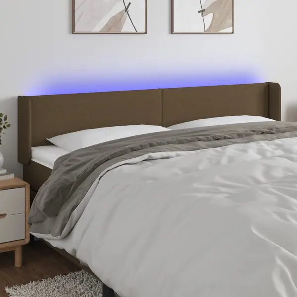 Gossi tablie de pat cu led, maro inchis, 203x16x78/88 cm, textil
