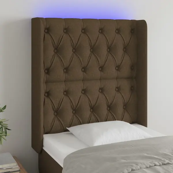 Gossi tablie de pat cu led, maro inchis, 83x16x118/128 cm, textil