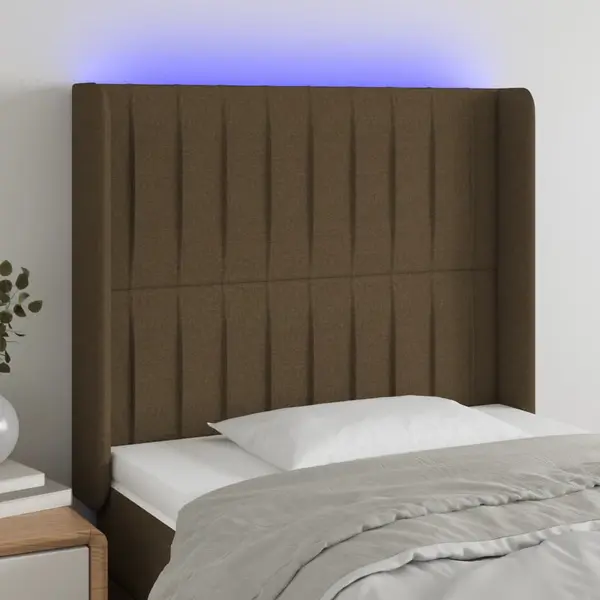 Gossi tablie de pat cu led, maro inchis, 93x16x118/128 cm, textil