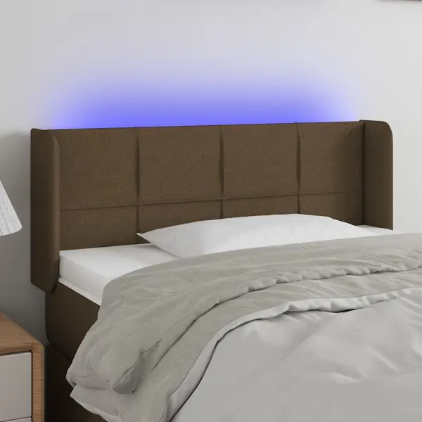 Gossi tablie de pat cu led, maro inchis, 93x16x78/88 cm, textil