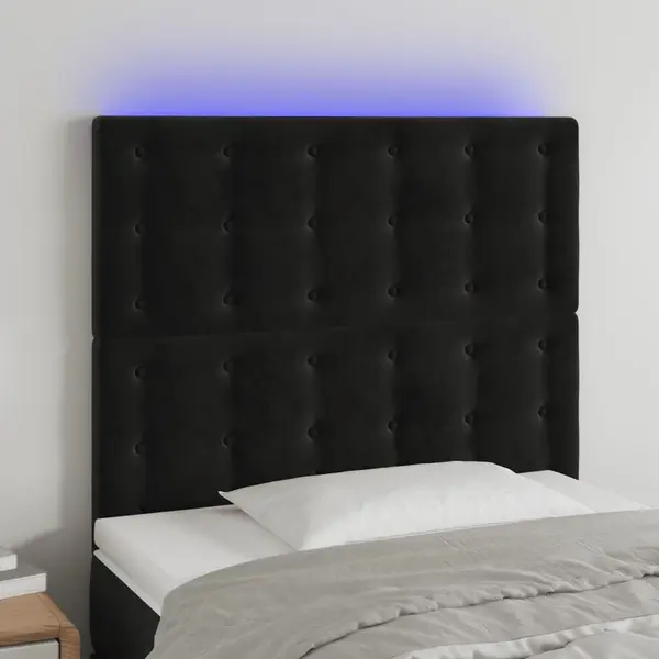 Gossi tablie de pat cu led, negru, 100x5x118/128 cm, catifea