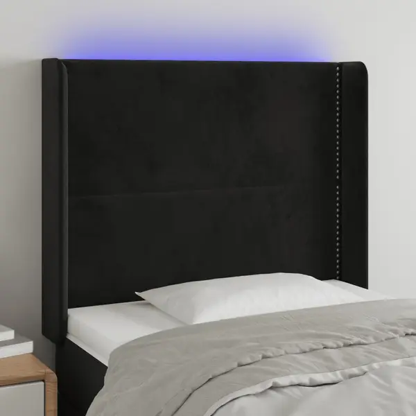 Gossi tablie de pat cu led, negru, 103x16x118/128 cm, catifea