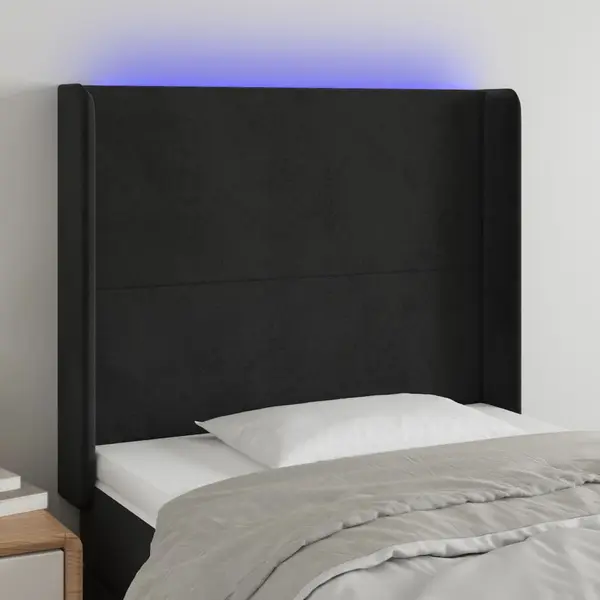 Gossi tablie de pat cu led, negru, 103x16x118/128 cm, catifea