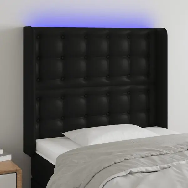 Gossi tablie de pat cu led, negru, 103x16x118/128 cm, piele ecologica