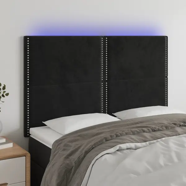 Gossi tablie de pat cu led, negru, 144x5x118/128 cm, catifea