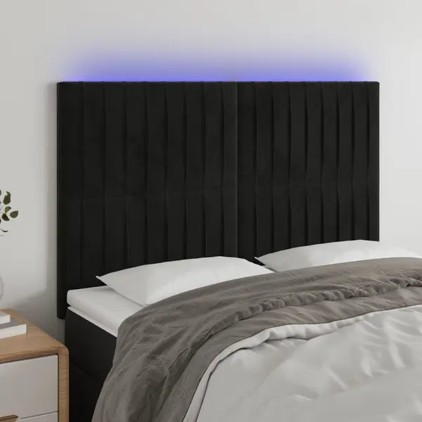 Gossi tablie de pat cu led, negru, 144x5x118/128 cm, catifea